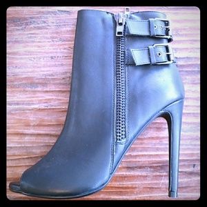 Black, Peep Toe Booties with Buckles